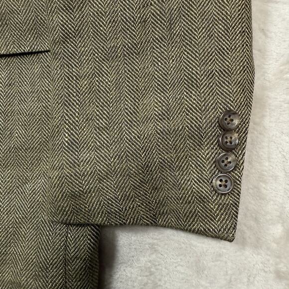 VTG Polo Ralph Lauren Italy Blazer Mens Size 44 R Linen Flax Herringbone Coat - Picture 2 of 14